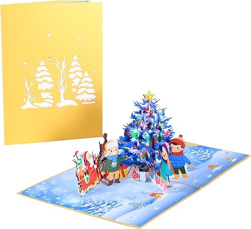 Miniatura 6 de Tarjeta de Navidad emergente, hecha a mano, 3D, árbol de Navidad, tarjetas de felicitación emergentes, trineo de Papá Noel, regalo de Navidad, niño