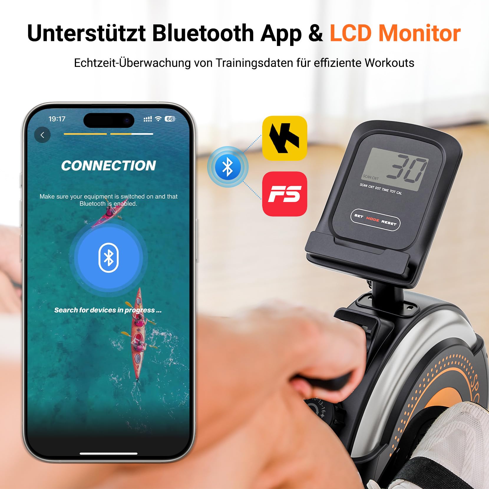 Dripex Rudergerät für Zuhause, Rudergeräte bis 160 kg Belastbar, Magnetisches Rudergerät mit 16 Widerstandsstufen, Verbesserte Doppelschienen, Bluetooth App Verbindung, LCD-Monitor, Leise Platzsparend