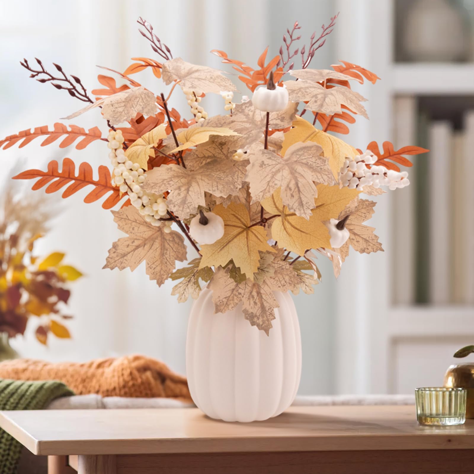 Amazon.com: Fall Decor - Ceramic Pumpkin Vase with 15 PCS Autumn