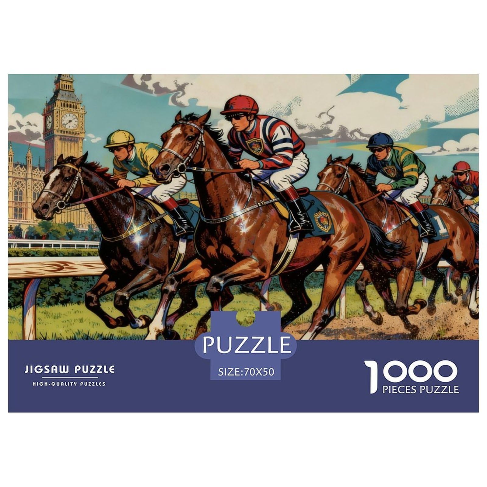 Horse Racing Wooden Jigsaw Puzzle Waterproof 1000 Piece Puzzles for Adults Fun Challenging Games