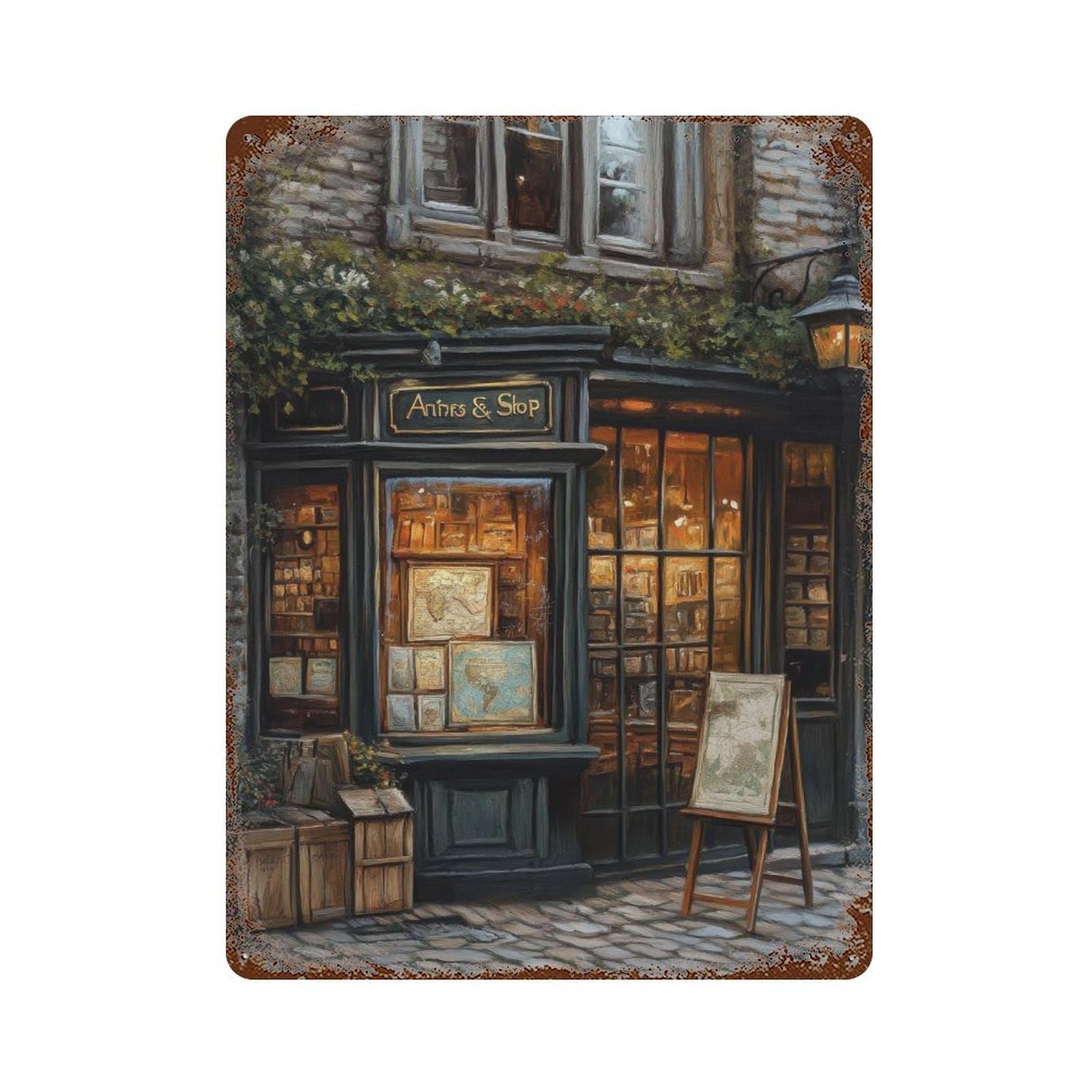 xiaoxiaoshen Antique Map Shop Vintage Cartography Dark Academia Travel Wall Decor Art Metal Tin Poster Modern Home Decor Art Home Bar Shop Decorations Vintage Sign 40x30cm