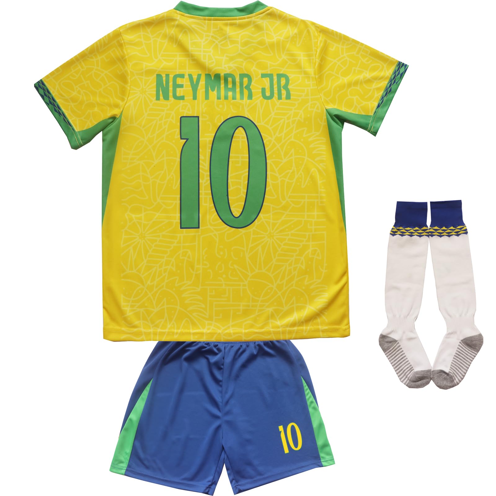 WINKIZIL2024 Brazil #10 Copa-American Neymar Home Kids Football Soccer Jersey Shorts Socks Set Youth Sizes