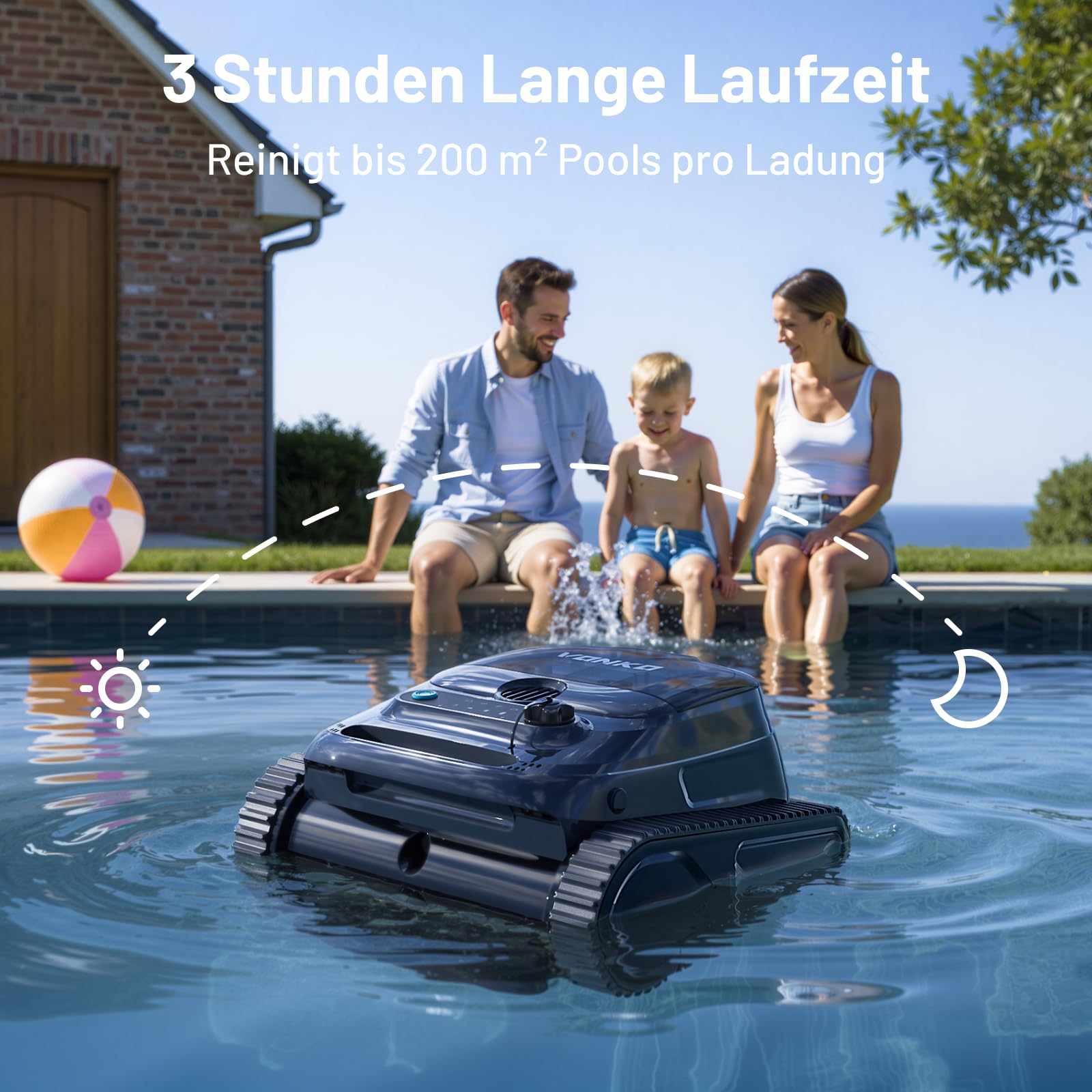 VONKO W10 Poolroboter Boden und Wand, Wasserlinie, Poolsauger Akku Kabelloser, mit AI-Vision Navigation, 20000LPH Leistungsstarker, Poolreiniger für Pools bis zu 200㎡,Puderblau