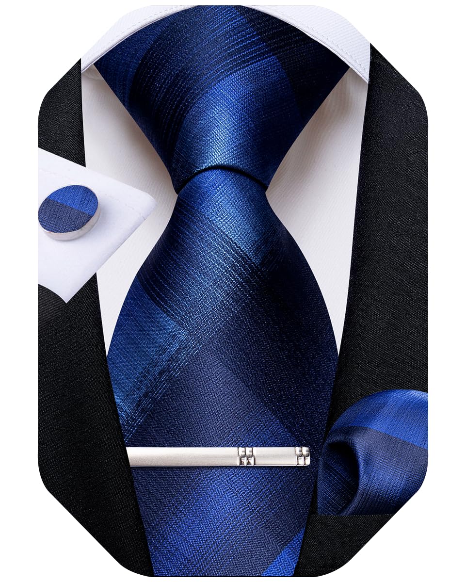DiBanGu Mens Silk Plaid Tie and Pocket Square Set