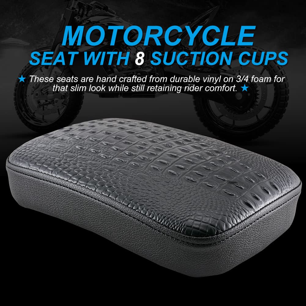 Sedile Passeggero Per Moto Pelle Di Coccodrillo Nero Sedile Per Moto A Ventosa Sedile Posteriore Per Sedile Passeggero per H-harley Davidson Bobber Chopper (8 Ventose - Nero)
