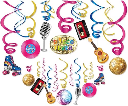 Miniatura 1 de Decoraciones de espirales colgantes de discoteca de 30 unidades, suministros de fiesta de los años 50, 60, 70, 80 y 90, decoración temática de
