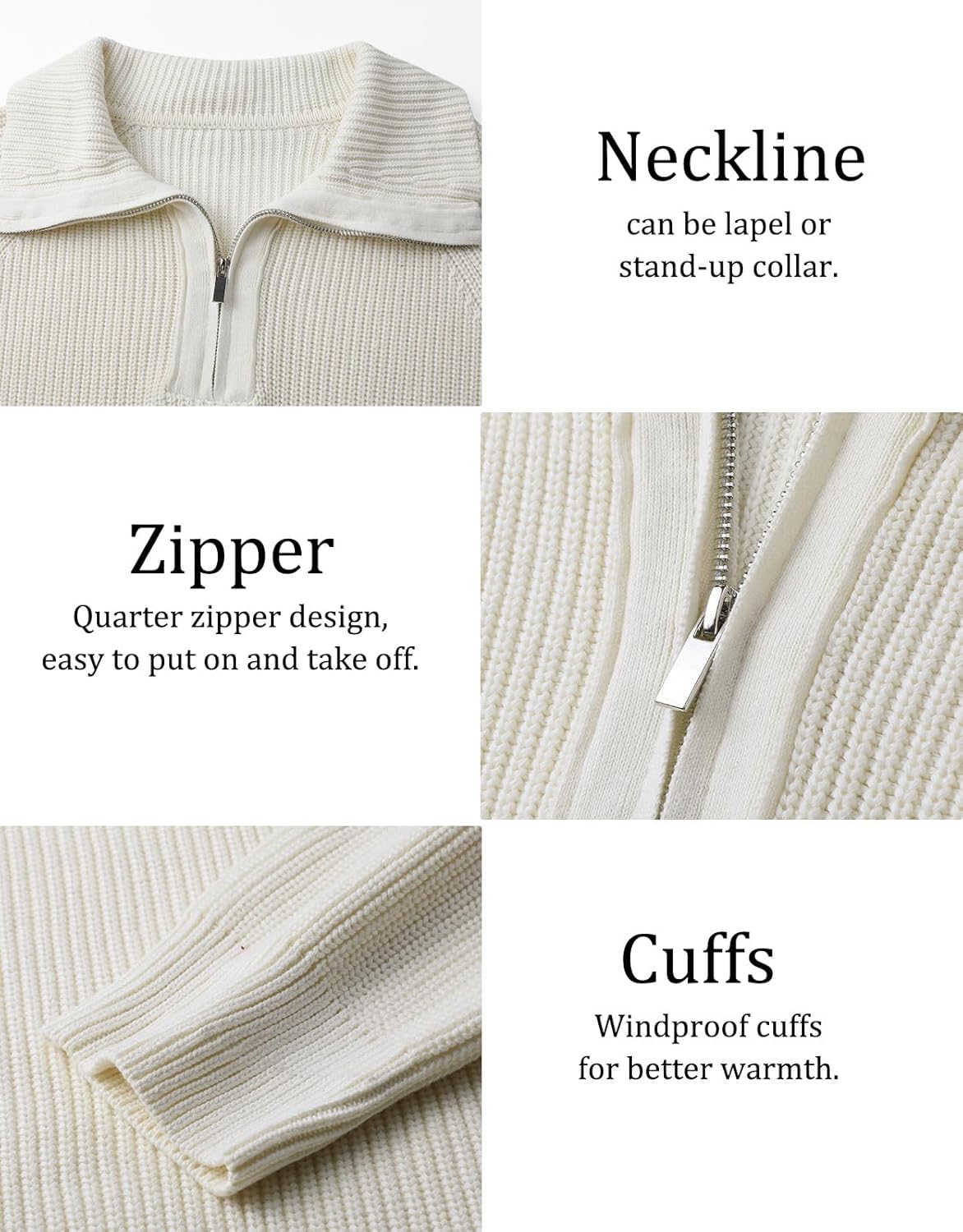 Men's Quarter-Zip Pullover Sweater Slim Fit Lightweight Sweaters Cable Knit Casual Polo Sweater Long Sleeve Sweaters - Image 4