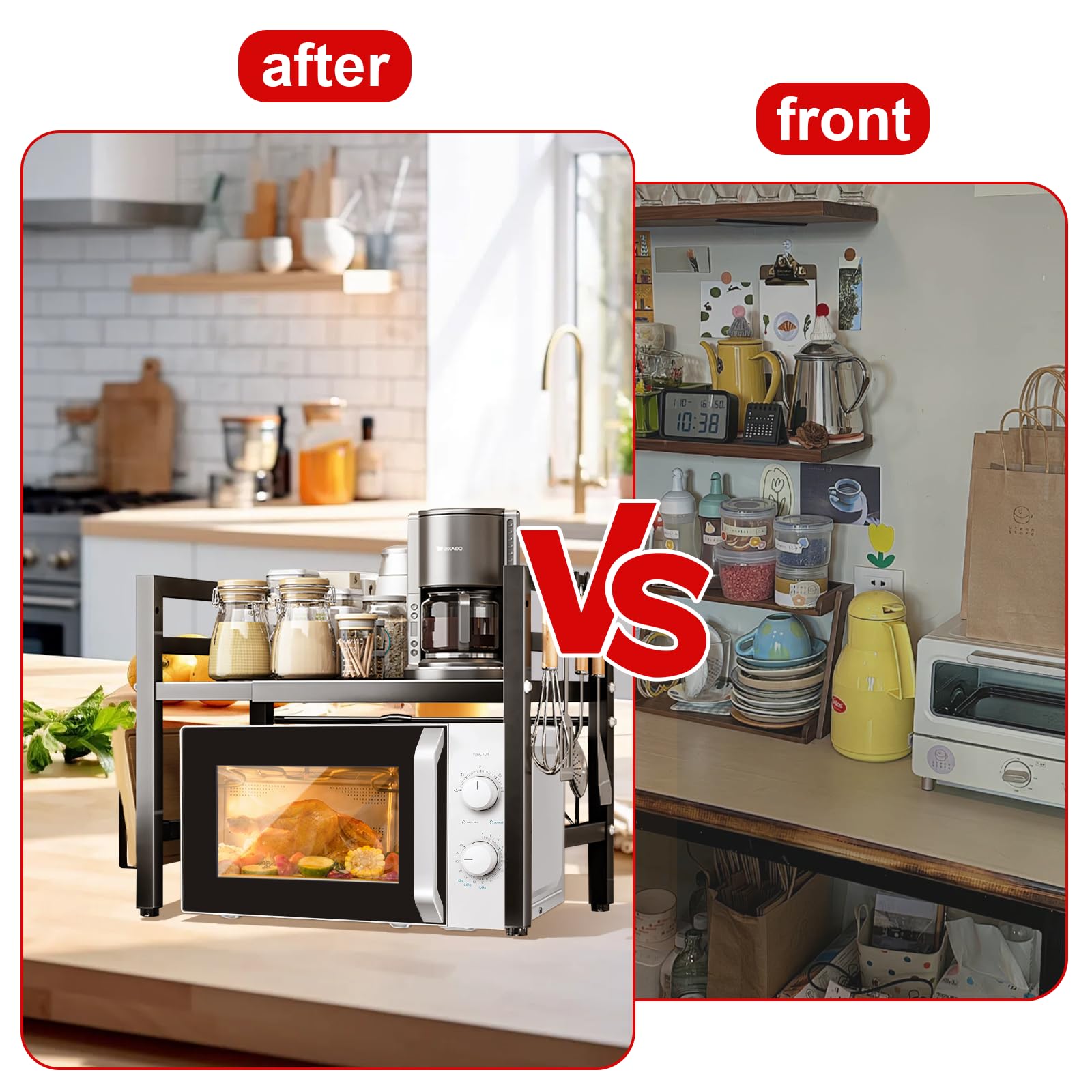 Scaffale Per Microonde UCAMP Regolabile - 40-64cm, 2 Livelli, Con Ganci, Acciaio Carbonio - Foto 7