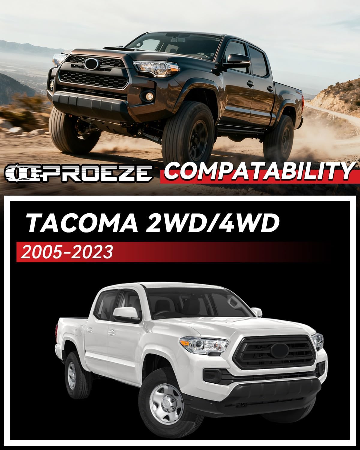 3" Front and 2" Rear Leveling Lift Kits for 2005-2023 Tacoma, 3 inch Front Strut Spacers and 2 inch Rear lift block Fit For Tacoma 2WD/4WD 2005-2023
