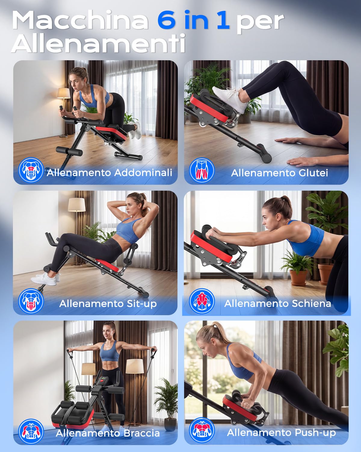 Dskeuzeew Allenatore Addominale Regolabile per Palestra Domestica, Macchina per Addominali con Schermo LCD e Fasce di Resistenza, Attrezzo Addominale Pieghevole, Portata Massima 150 kg