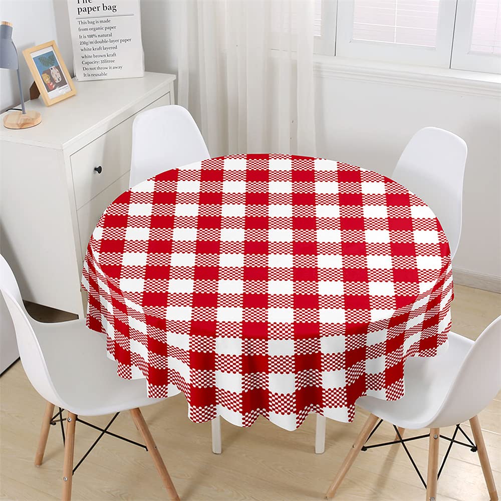 Chickwin Round Tablecloth Classic Retro Plaid Waterproof Dust-Proof Polyester Fabric Outdoor Table Cloth Wipe Clean Table Cover Kitchen Garden Round Table Decor (Gingham,90cm)