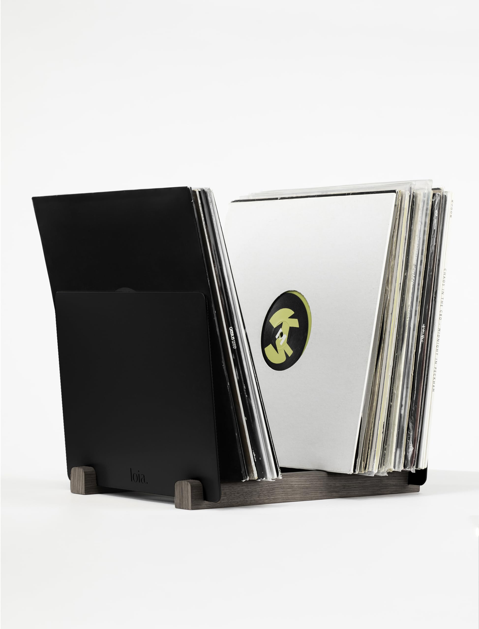 Meuble rangement vinyles en noyer et noir Loia pour salon design