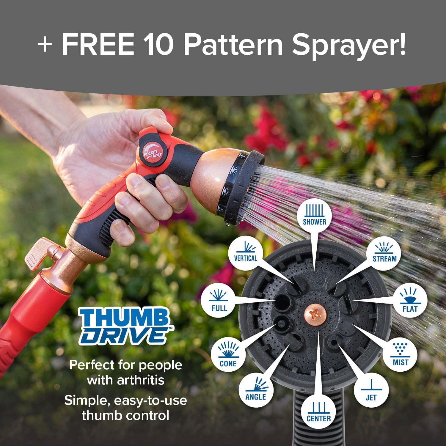 pocket hose ballistic 50 ft expandable garden hose, no-kink, as seen on tv | anti-burst sleeve reinforced with bulletproof fiber, 360° swiveling pocket pivot connector, lightweight compact design