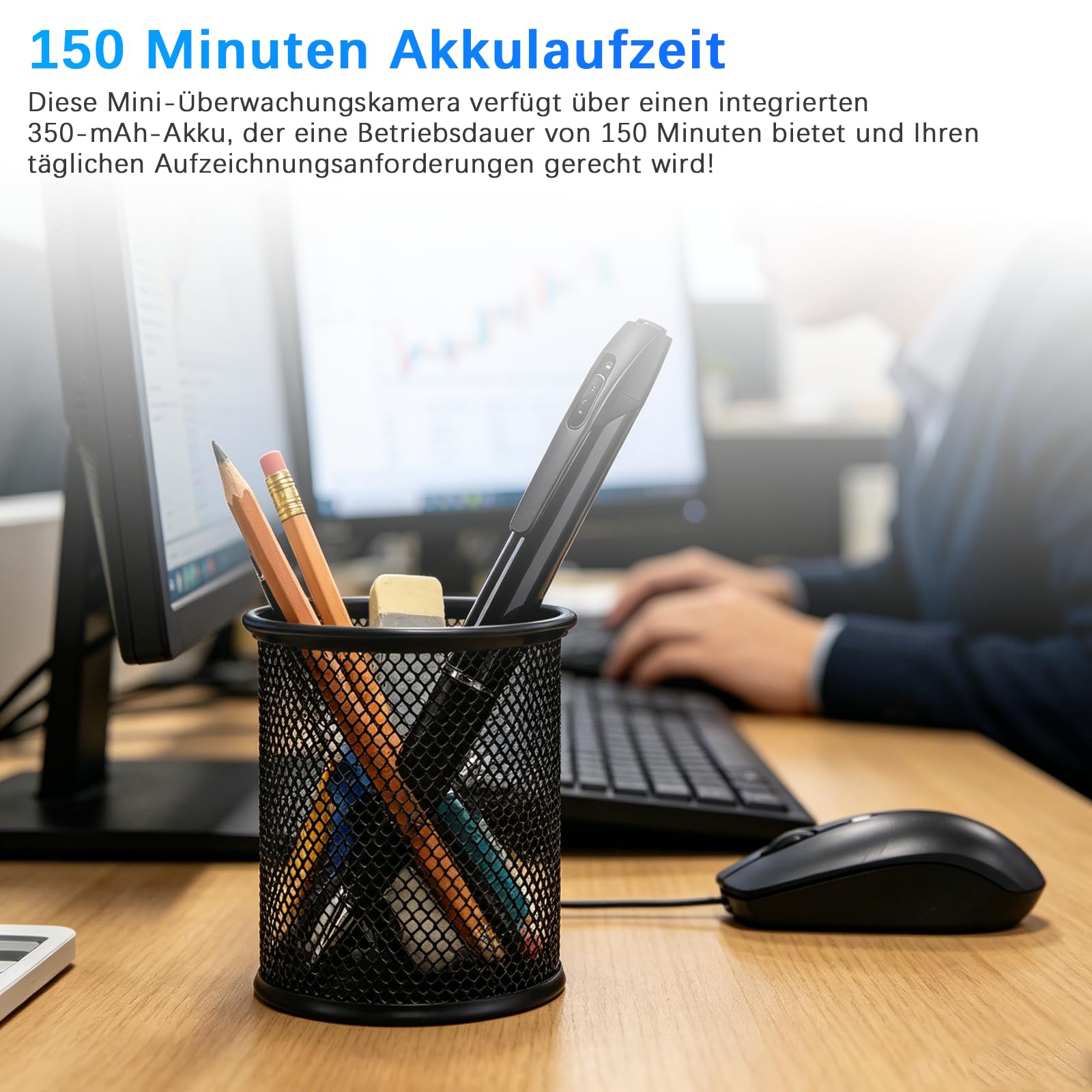 Tragbare Mini Kamera FHD1080P,2 in 1 Mini Überwachungskamera | Innen-Stiftkamera, Überwachungskamera für Innen mit 350 mAh Akku und Loop-Aufnahme