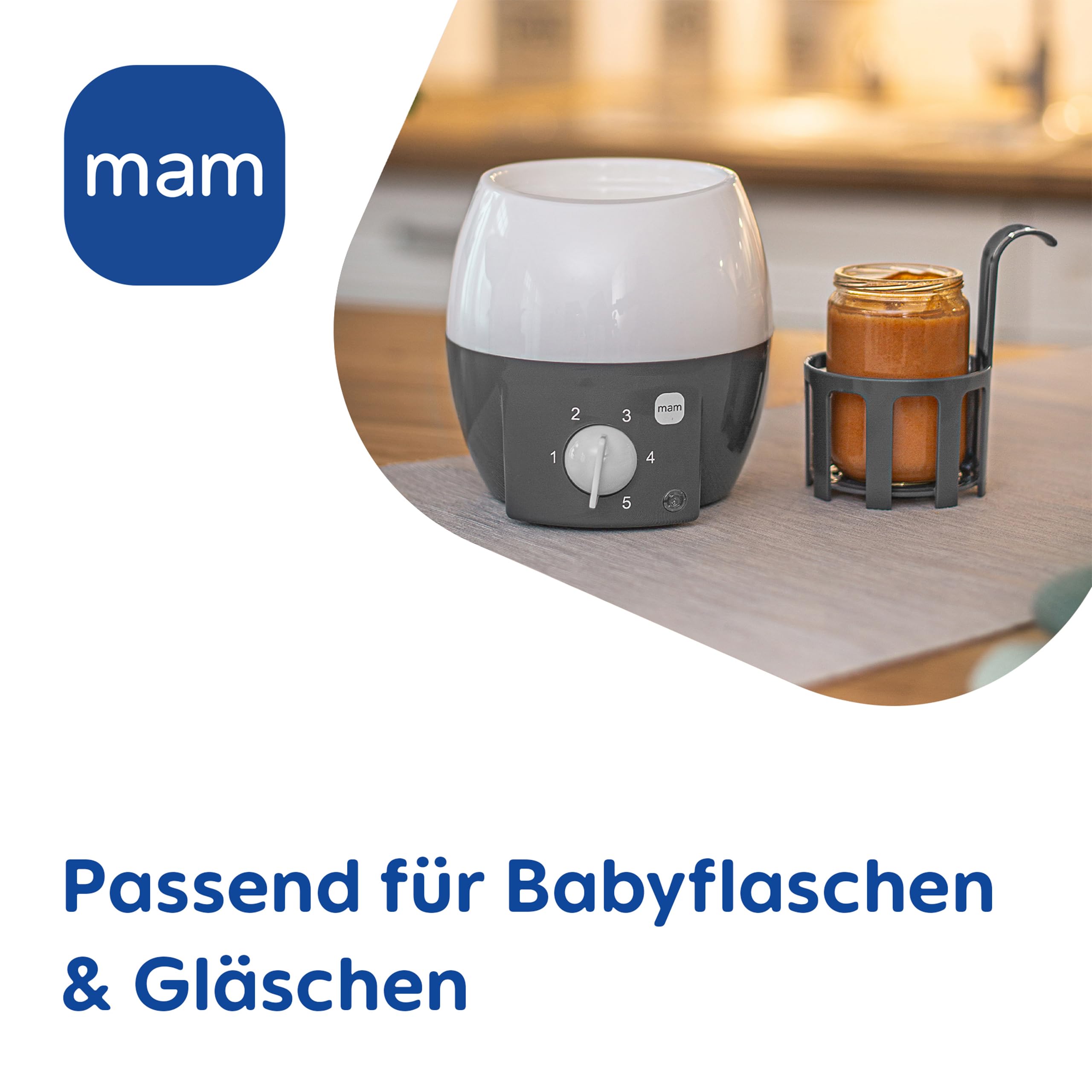 MAM Babykosterwärmer | Babyflaschenwärmer für Babyflaschen und Babynahrung | Flaschenwärmer mit automatischer Temperaturkontrolle und Überhitzungsschutz | grau