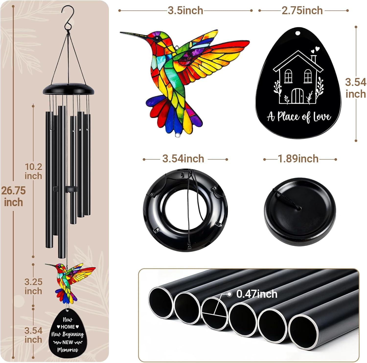 House Warming Gifts New Home, 26.7" Hummingbird Wind Chimes Housewarming Gifts New Home, New Home Gift Ideas for Women Men Homeowners Couples Family Friends, Unique First Home Gift for Apartment Décor