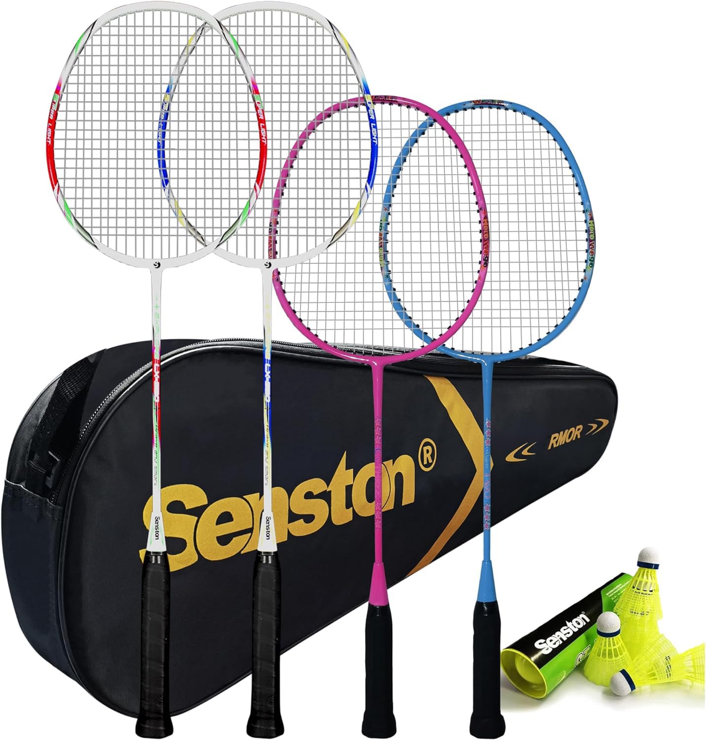 Senston Badminton Rackets Set, Lightweight Badminton Set with Nylon Shuttlecocks for Outdoor, Backyards, Gym, Family, Beginners