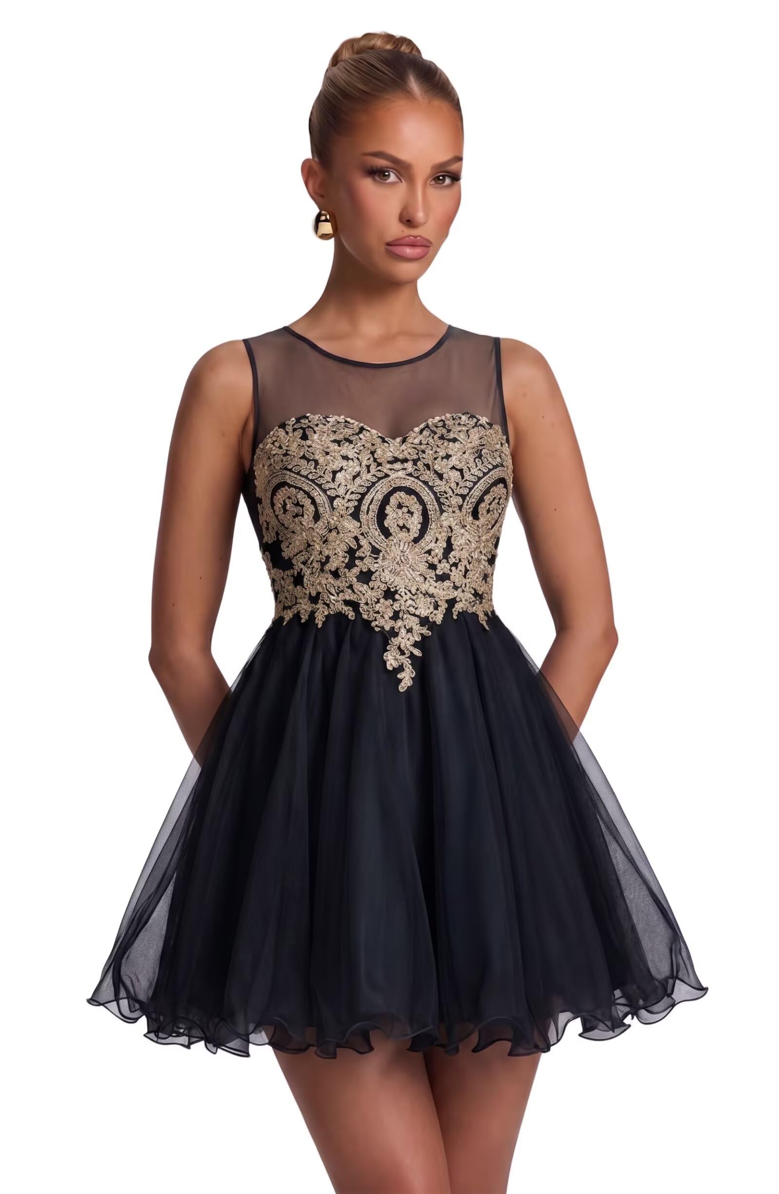 MisShow Tulle Lace Applique Homecoming Dress