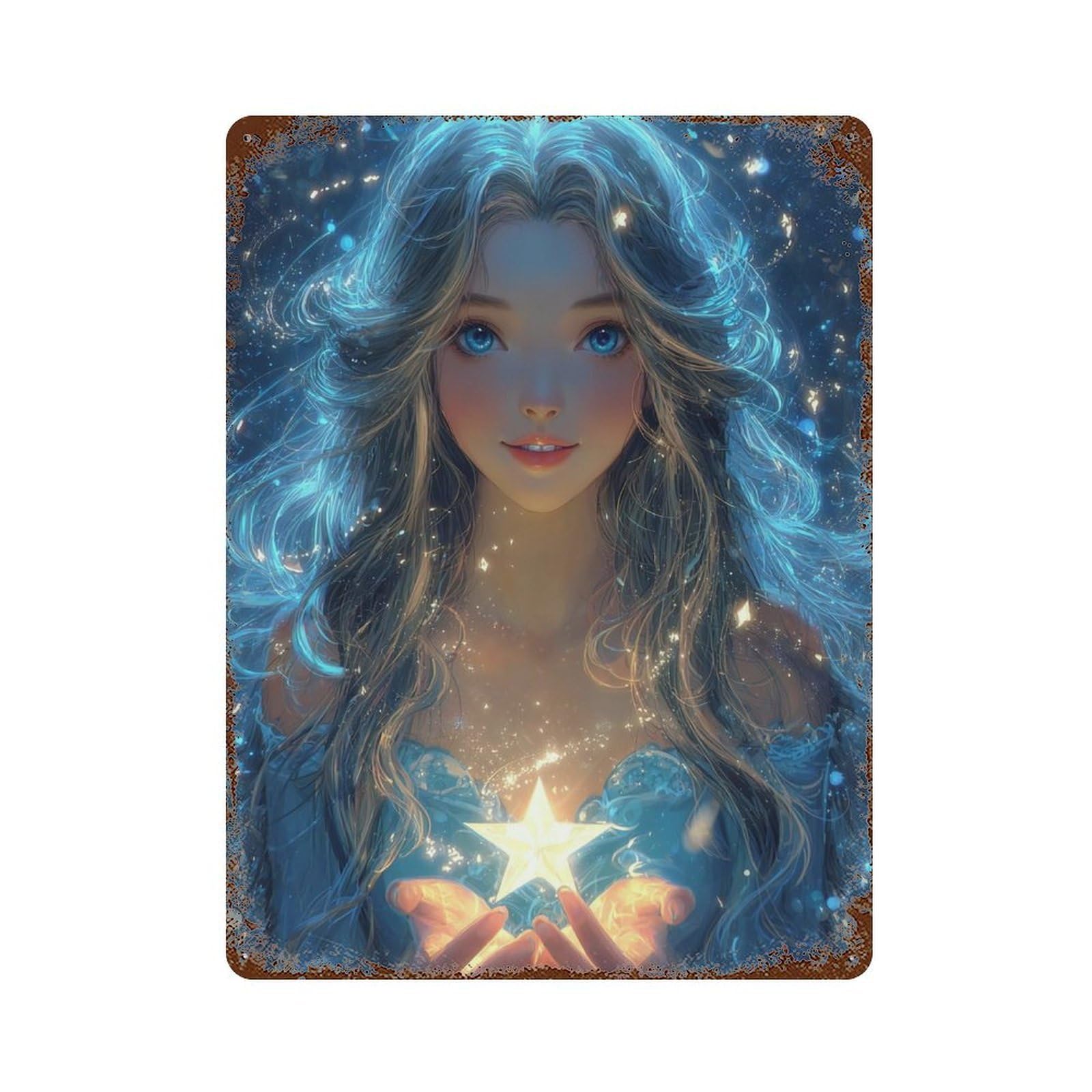 Garage Style Enchanted Star Fantasy Artwork -1 Vintage Rust Metal Sign 15.7"x11.8", Novelty Wall Decor for Bar And Workshop