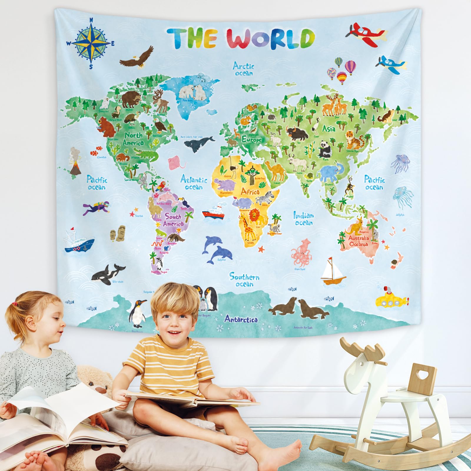 Poster Con Mappa del Mondo Con Bandiere dei Paesi per Bambini - Piccole Dimensioni 13 x 19 cm, Laminata, Perfetta da Parete per Scuola o Casa