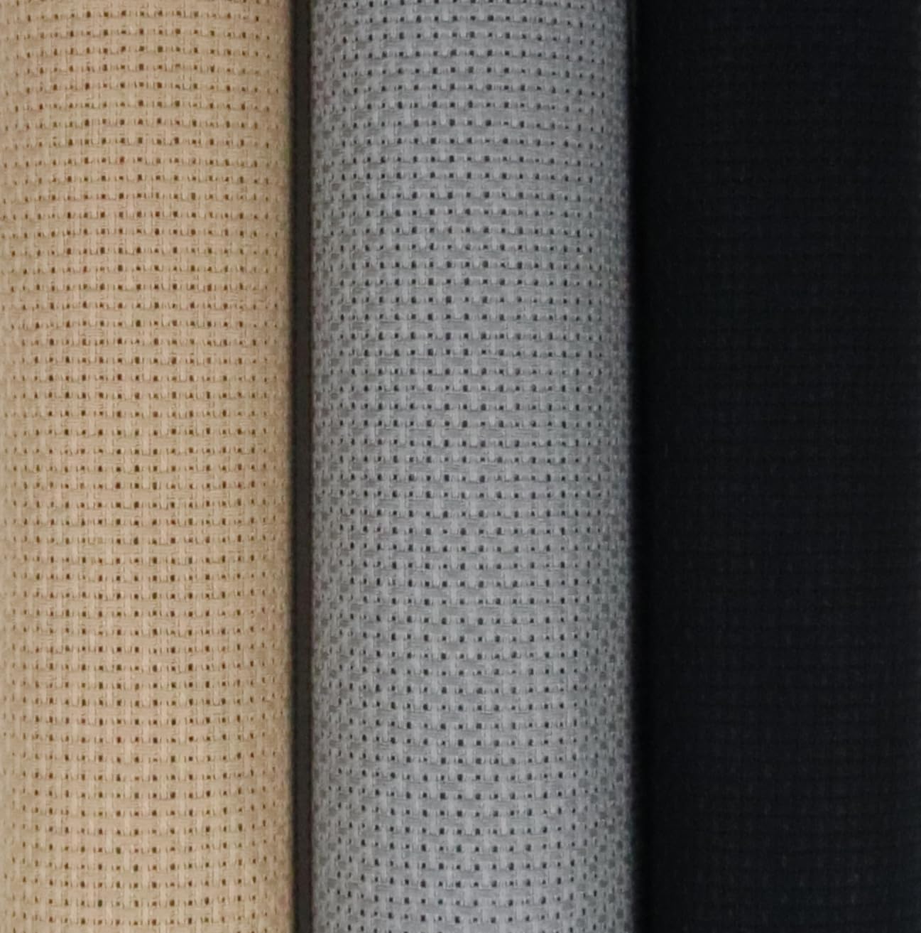 KCS 3 pc of 15" x 18"(38cmx45cm) 14 Count Cross Stitch Cotton Aida Cloth Needlework Rolled Fabric Box,14CT,Khaki+Medium Grey+Black
