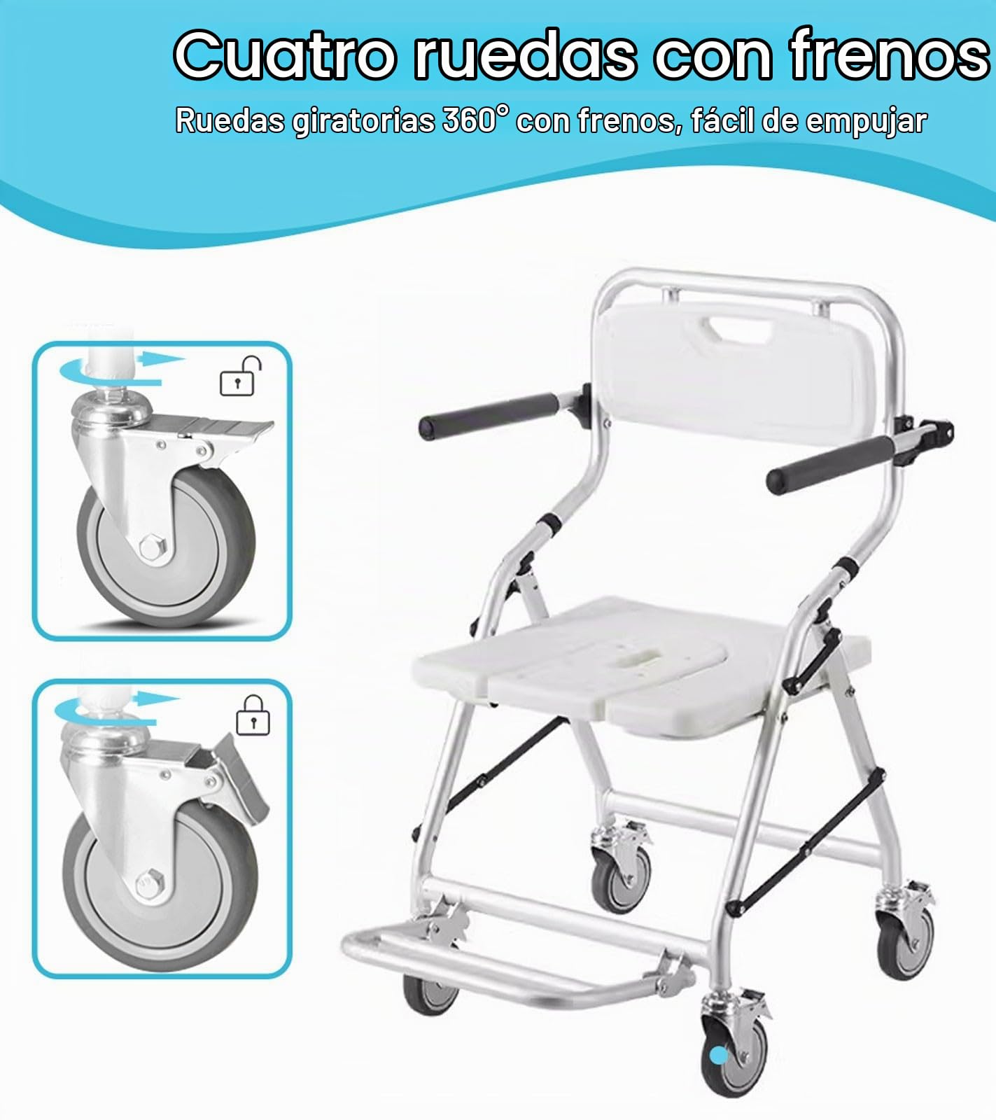 Silla de Ducha con Ruedas, Taburete de Ducha Plegable con Frenos y Respaldo Desmontable, Silla de Baño para Personas Mayores Discapacitados y Mujeres Embarazadas, Carga Máxima 120kg(Size:shower chai