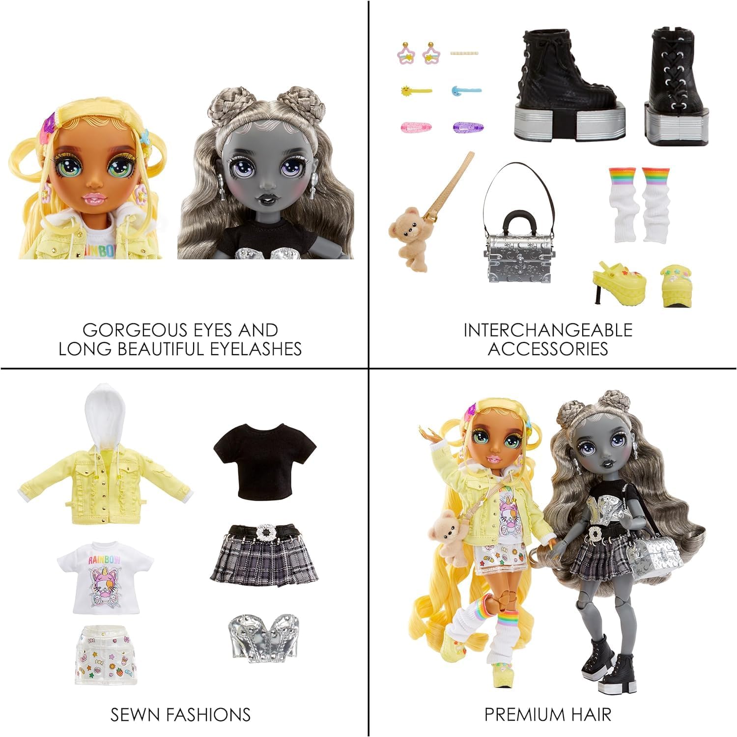 Rainbow High Madison Twins 2-Pack with Mix & Match Outfits - Great Gift for Kids & Collectors, Yellow & Grey
