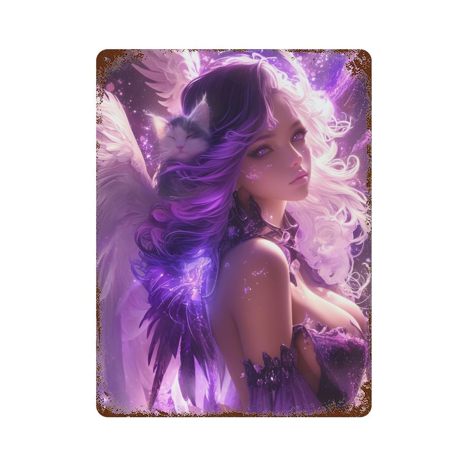 Garage Style Enchanted Angelic Wings Fantasy Artwork Weathered Tin Sign 15.7"x11.8", Old School Wall Decor for Bar And Workshop