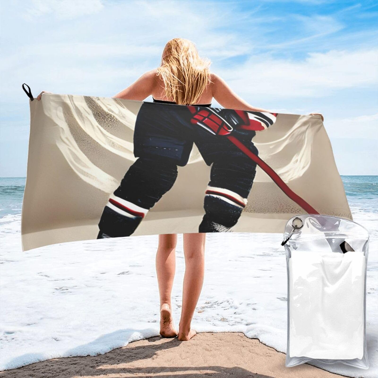 NImongt Hockey Sports Print Adult Towel Travel Gym Beach Hiking Yoga Camping Lightweight Quick Dry Versatile
