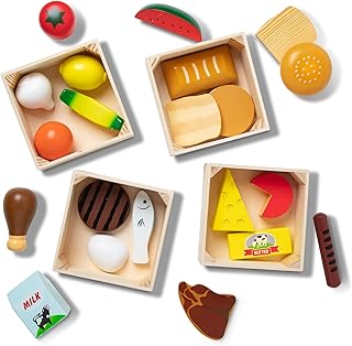 Melissa & Doug Food Groups - 21 Wooden Pieces and 4 Crates, Multi - Play Food Sets For Kids Kitchen, Pretend Food, Toy Food For Toddlers And Kids Ages 3+