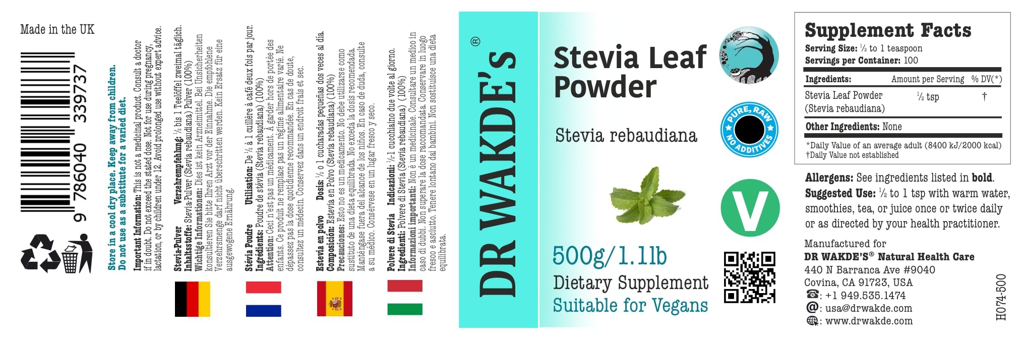 Stevia Powder - 500g (1.1lb)