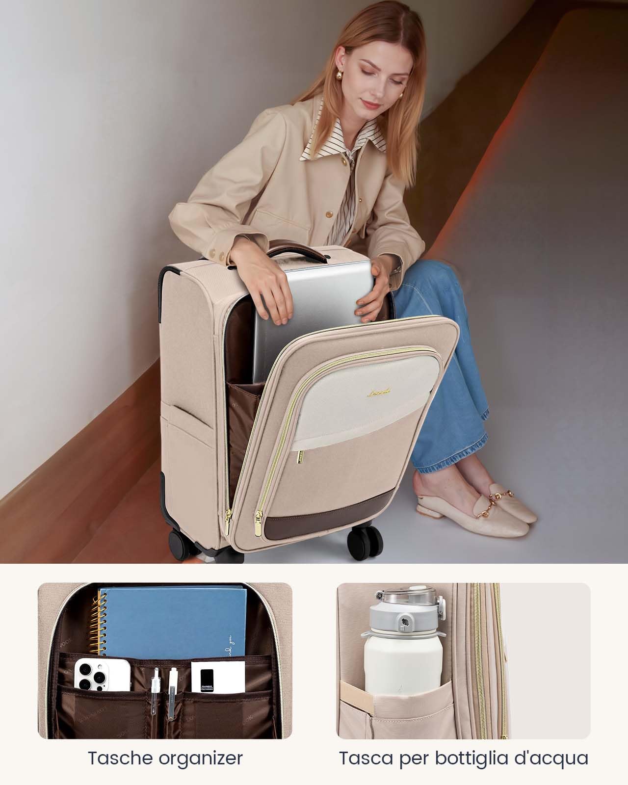 LOVEVOOK Valigia Bagaglio a Mano, Trolley Leggero Morbido Valigia da Viaggio con 4 Ruote e Lucchetto TSA, Piccola Valigia da Cabina da 55 cm con Scomparto per Laptop, 45L