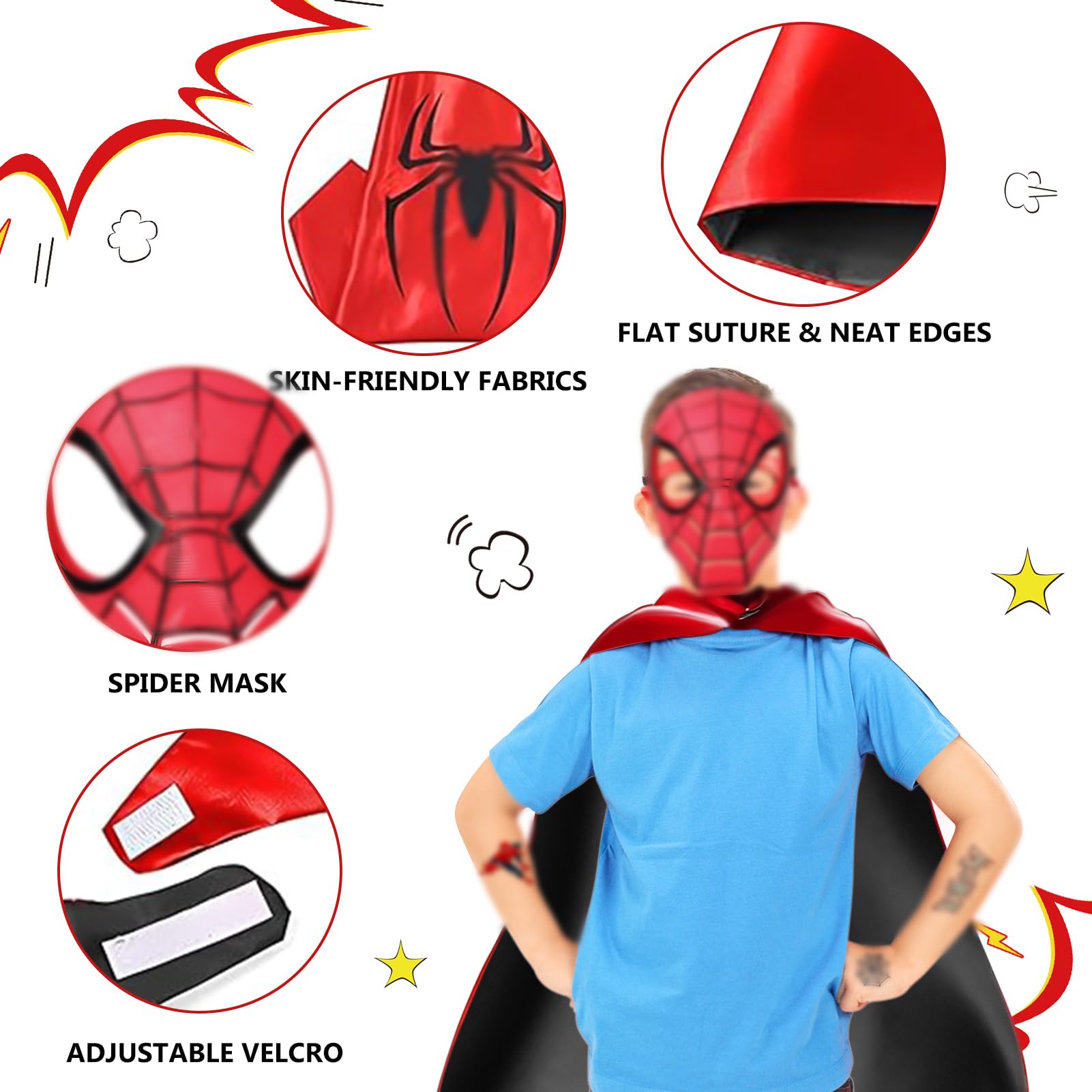 WYFDCZZP Set di 2 Spara Ragnatele Spid-er, con Guanti Spiderm,Mantello del Ragno,Maschera Spiderm Tatuaggi,Spiderm Giocattolo Giochi per 3 Anni e Oltre Bambini per Partecipare al Gioco di Ruolo(C)