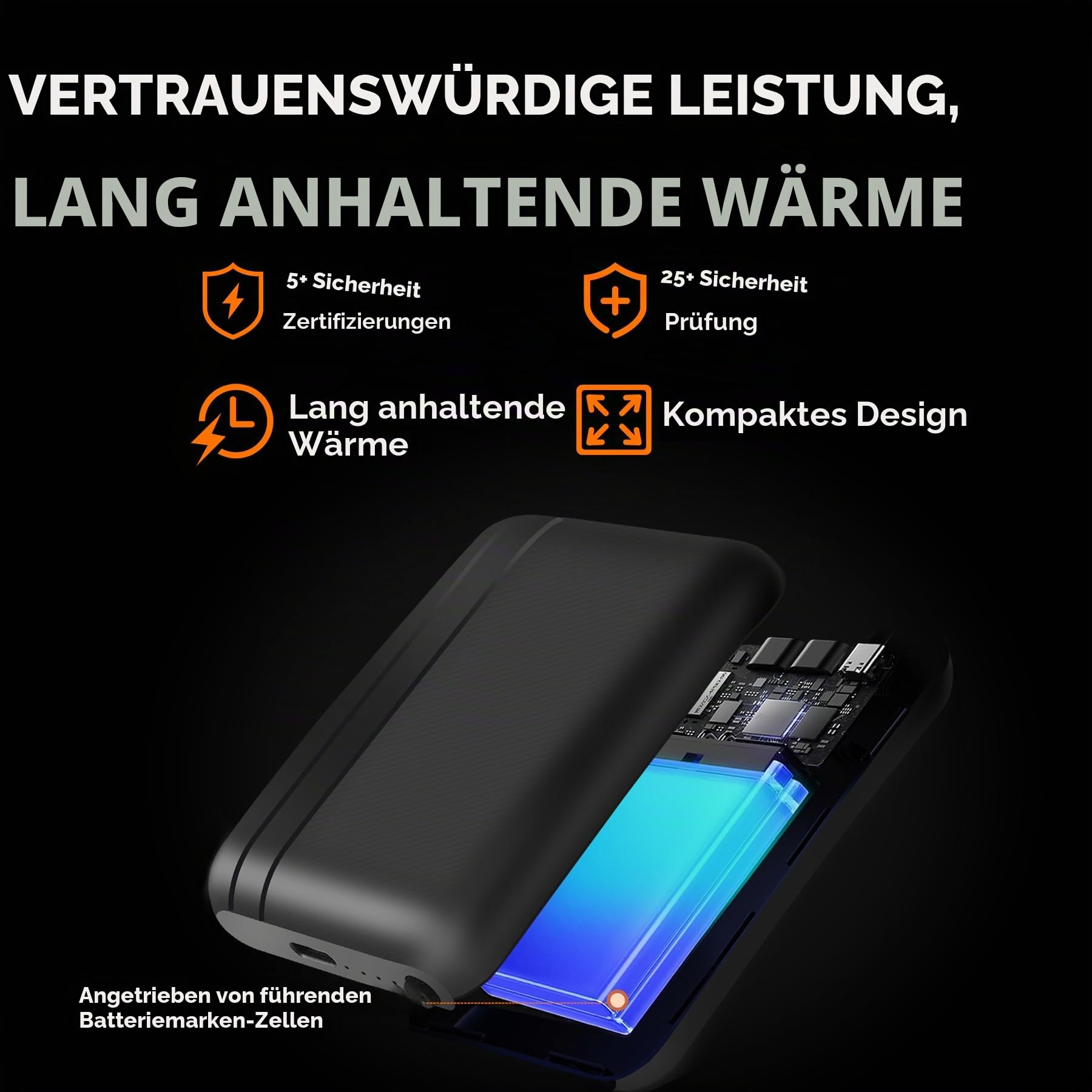 Beheizbare Handschuhe Herren Damen, Wiederaufladbare Elektrische Beheizte Handschuhe mit 2600mAh Akku 3 Heizstufen, wasserdichte Handwärmer Handschuh Beheizbar Schwarz 2XL