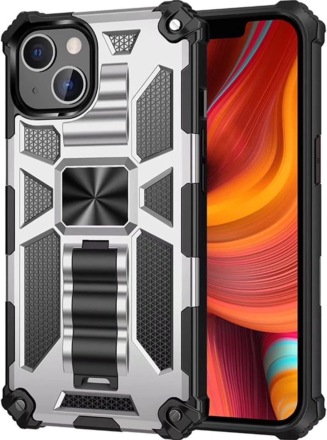 Funda para iPhone 13 13 Mini 13 Pro 13 Pro Max, funda de teléfono de grado militar a prueba de golpes, con soporte magnético de soporte PC duro antiarañazos (color: blanco, tamaño: 13 mini 5.4