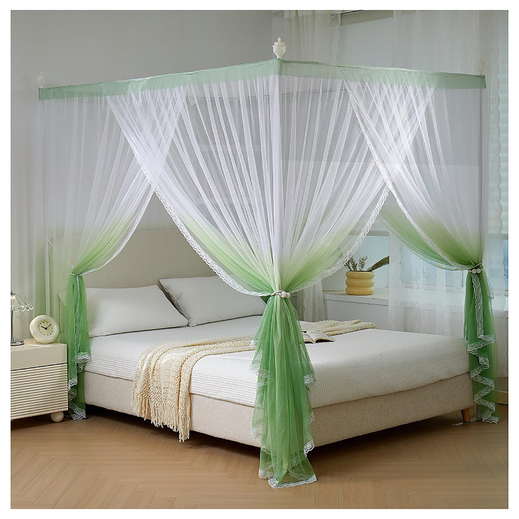 GJMSSMY Bed Canopies Frame,Elegant Princess Bed Canopy Mosquito Net for Full Bed Frame - 4 Corner Post Curtains with Brackets, Green Bedroom Decor for Kids & Adults, Stylish & Functional C