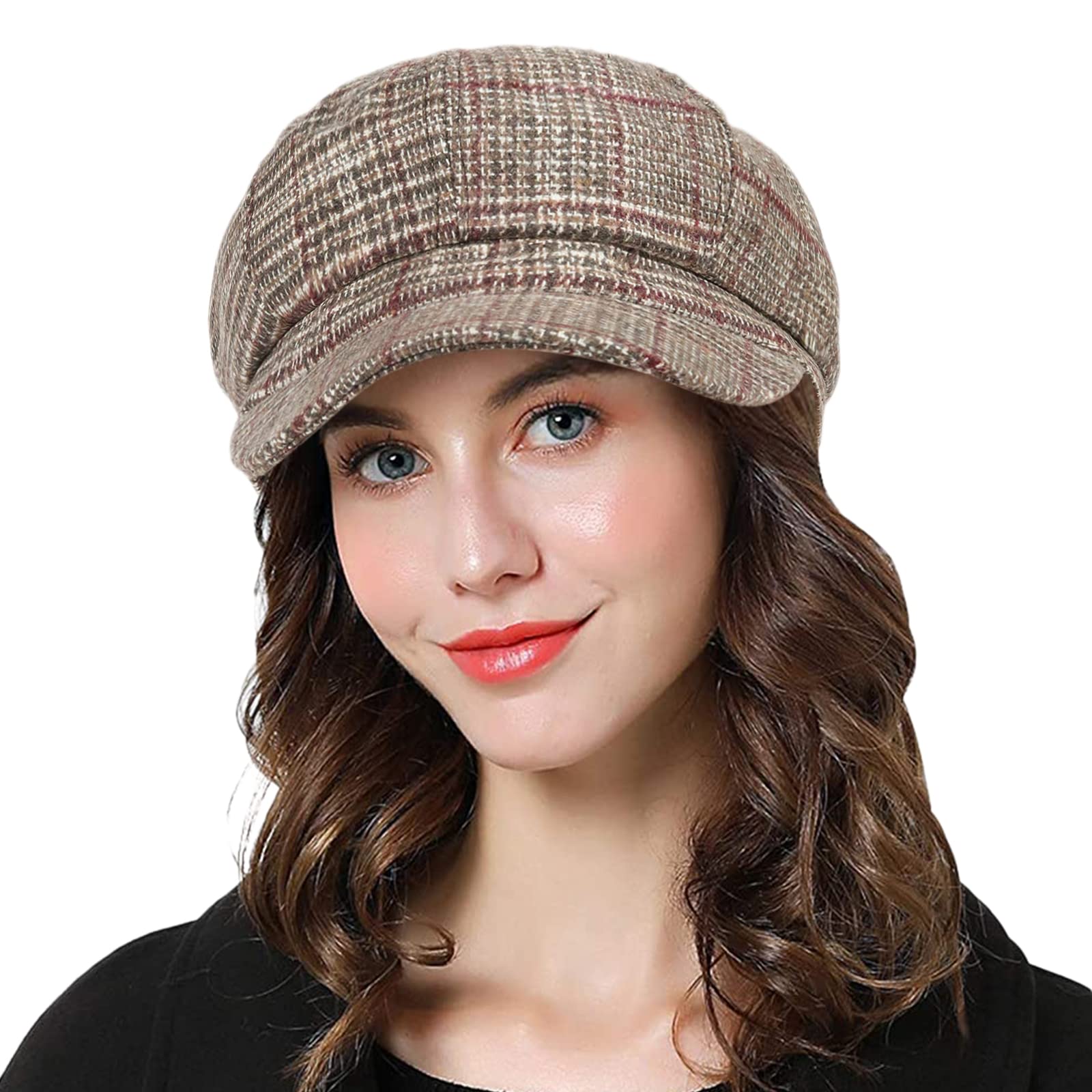 Womens Newsboy Cap, Hat with Visor Cabbie Fiddler Spring Summer Octagonal Paperboy Hat Girls Gift