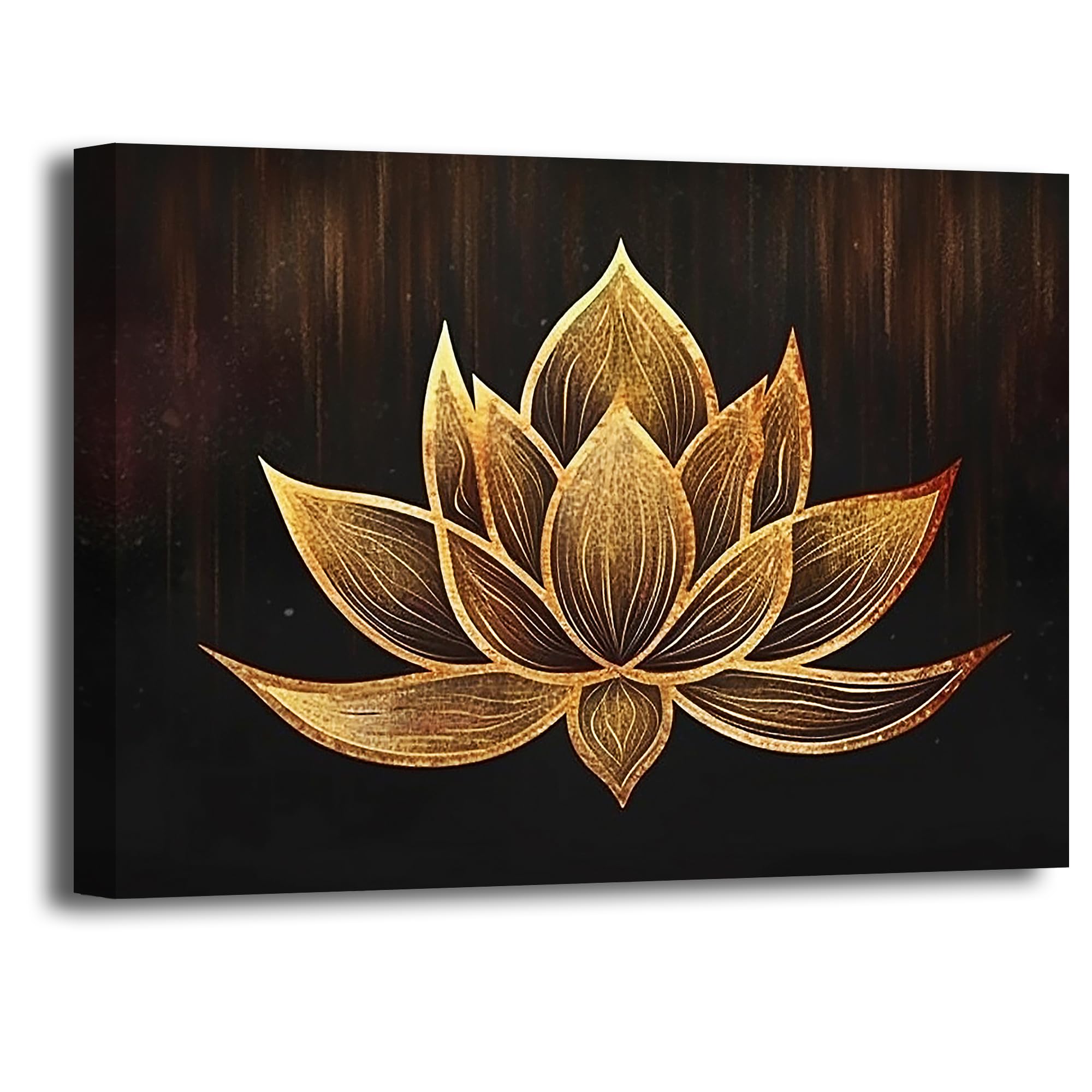 LZIMU Zen Canvas Wall Art Black and Gold Lotus Flower Bloom Picture Prints Abstract Floral Painting for Spa Meditation Room Decor Framed (Zen-3