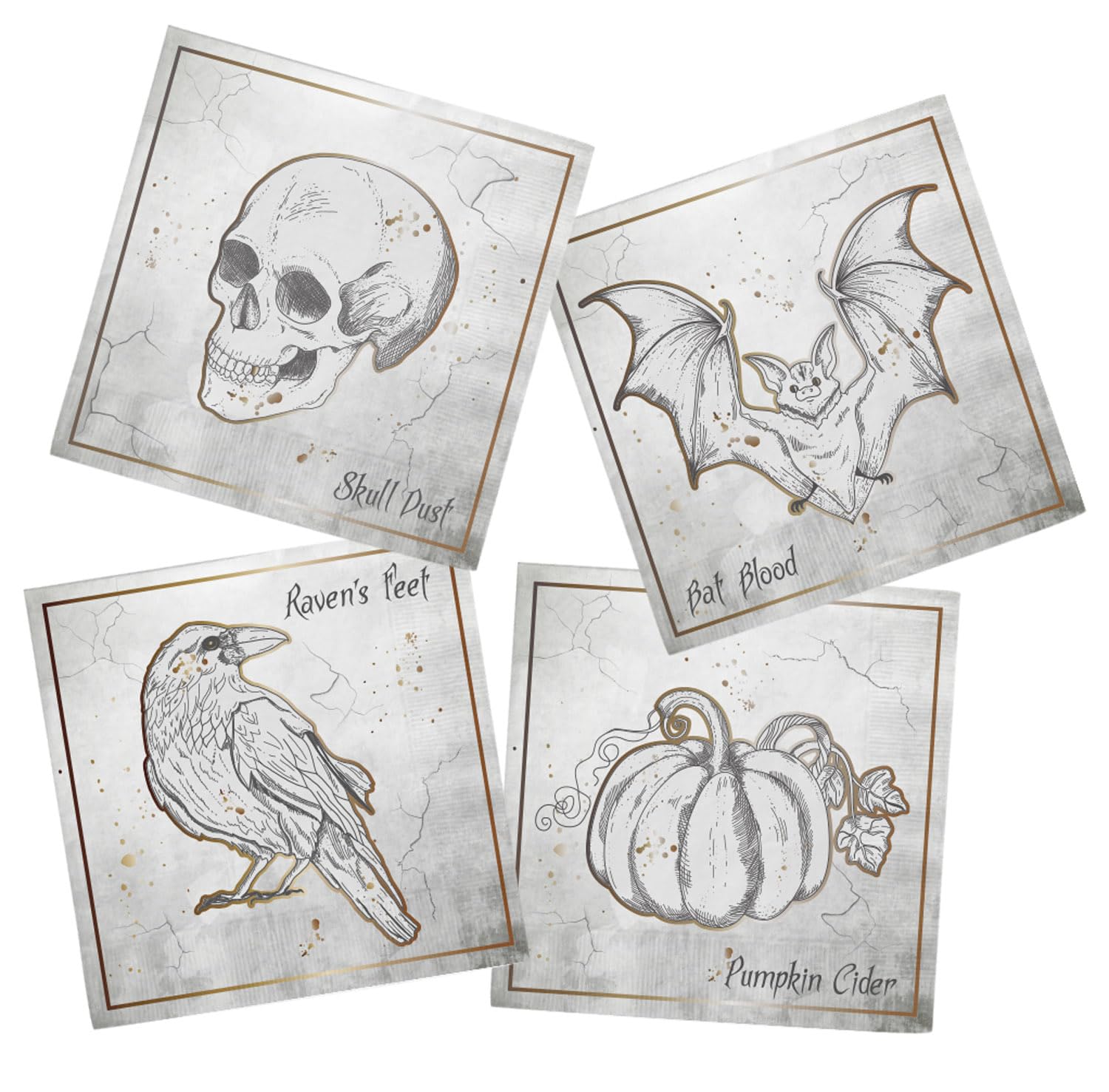 Folat 23890 Serwetki dekoracyjne Creepy Curiosities-33 x 33 cm-20 sztuk przerażające horrory dekoracja dekoracja nawiedzony dom i impreza Halloween, kolor biały