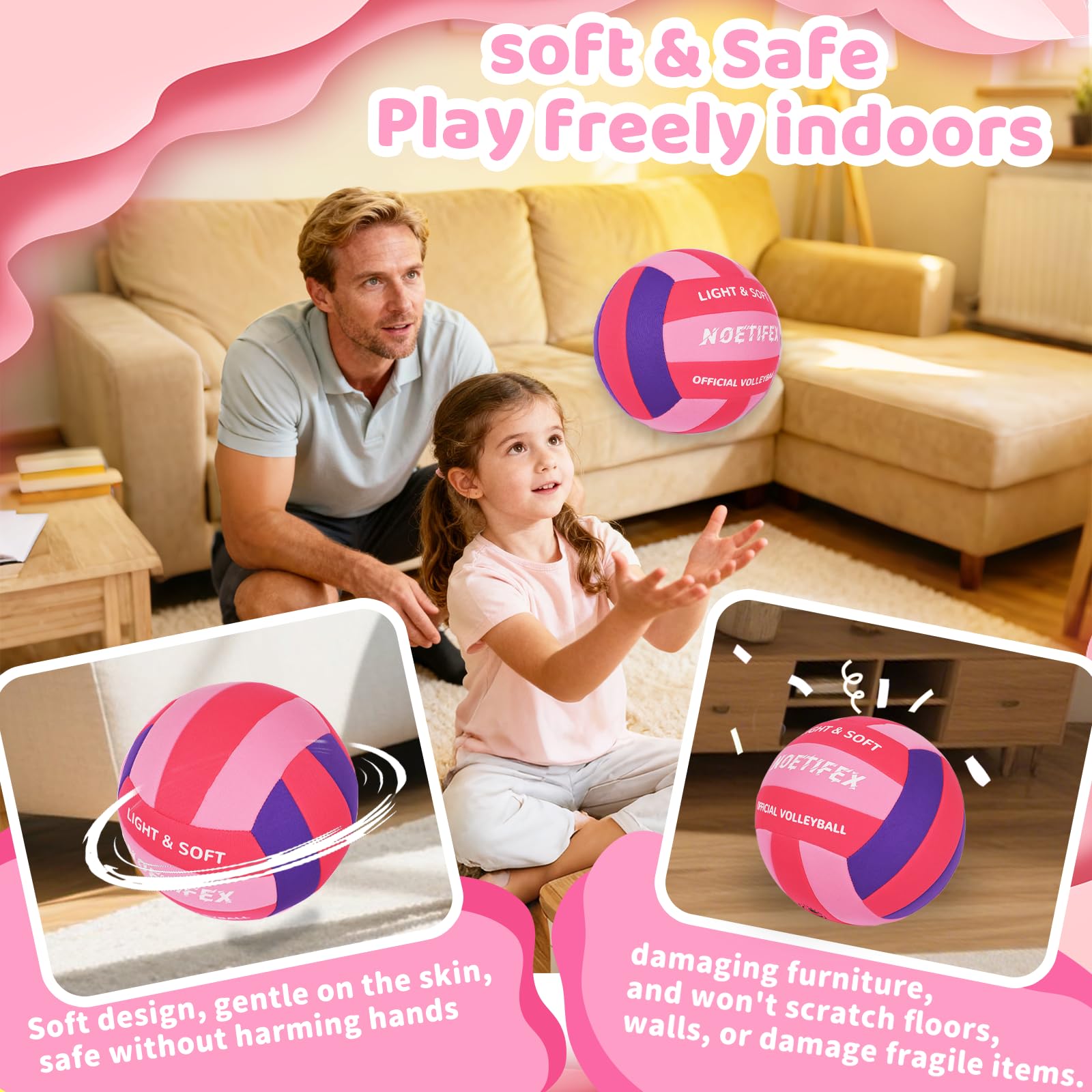 Soft Volleyball-Super Soft Fabric Light Volleyball for Indoor Practice Safe and Quiet Kids Youth Beginners House Yard Training Practice Games(Deflated)