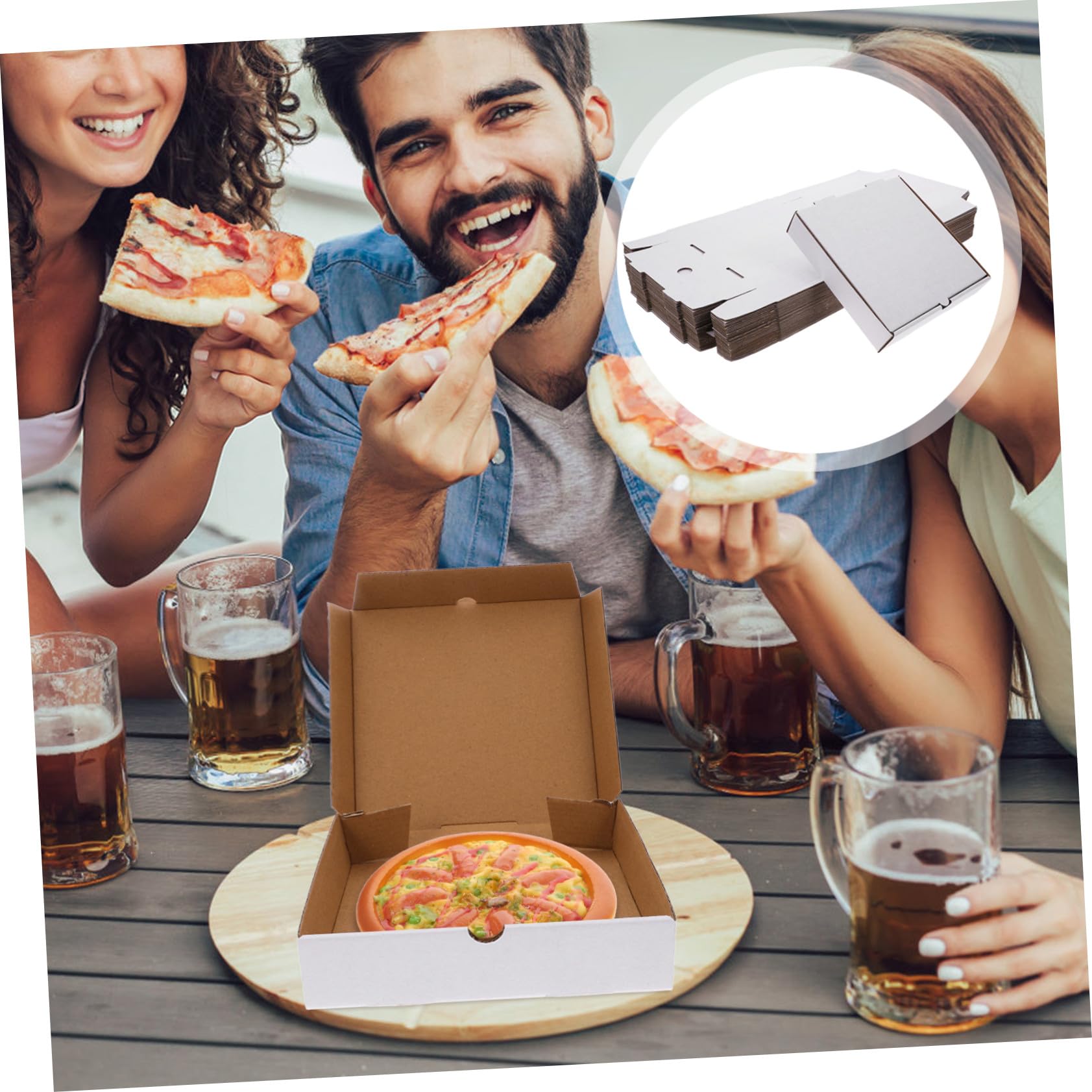 Cajas de Pizza de Papel Kraft Blanco 30 Unidades de Cartón Corrugado | Reutilizables, para Llevar y Horno, 7 Pulgadas, Conservación de Frescura