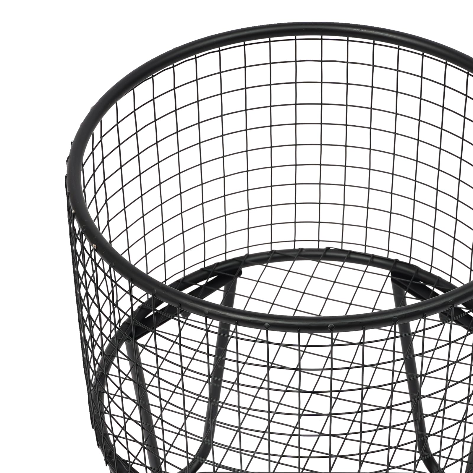 Cesto Portabiancheria con Ruote, Carrello Portaoggetti in Rete Metallica Maniglie, Contenitore Mobile per La Selezione dei Vestiti, Organizer Biancheria Filo Metallico Black Round