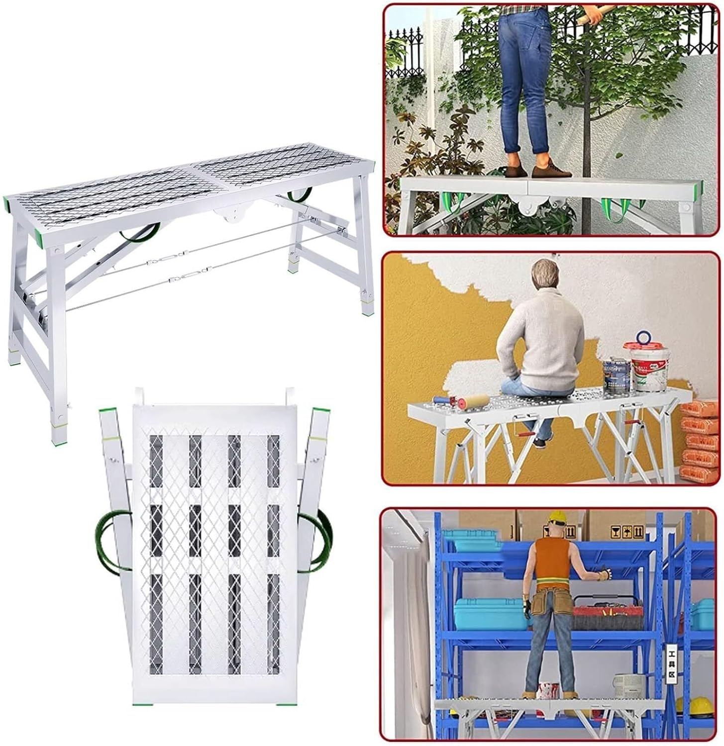 Portable Multipurpose Scaffolding Equipment, Work Platform Folding Scaffold Tower Ladder, for Home Decorating, Car Washing(160cm)