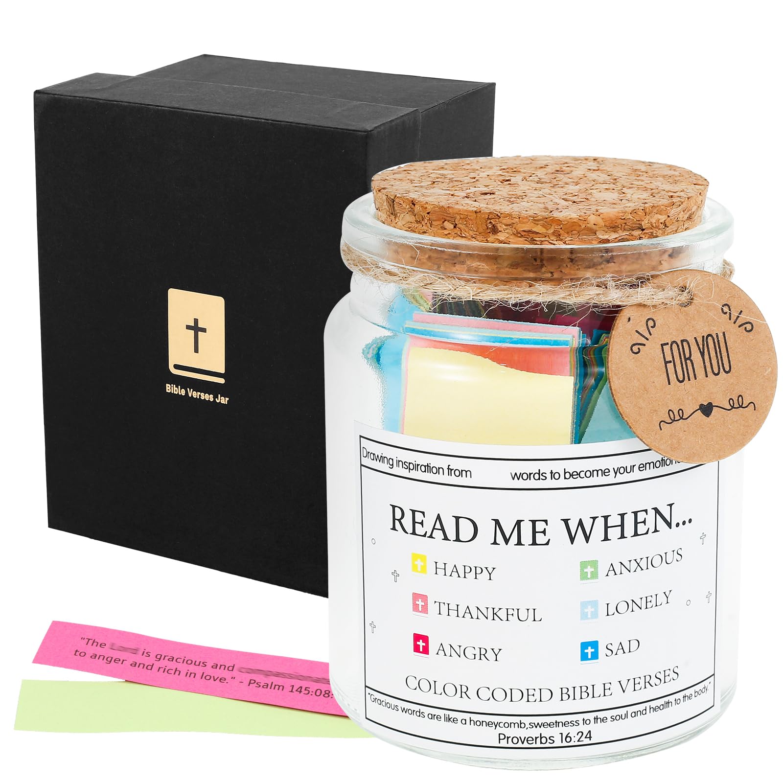 Bible Verses in a Jar, Read Me When Bible Verse Jar for Relaxing Emotions and Feelings, Reusable Blessings Jars Elegant Prayer Hope Jars with Greeting Card Inspired (style 1)