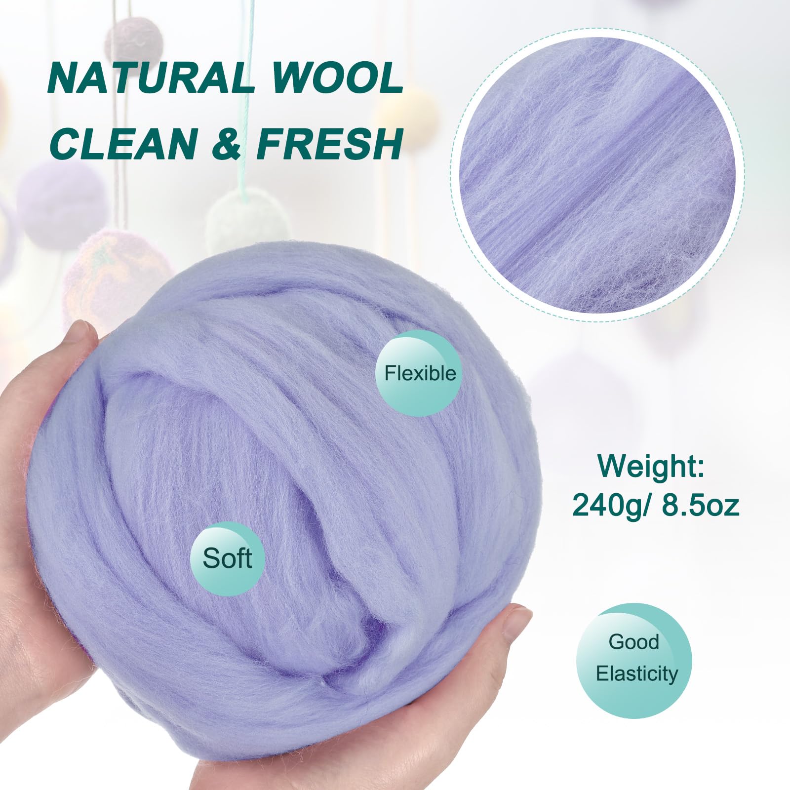 sourcing map Aiguille Feutre Laine, 8.5 Oz Nature Fibre Laine Fil Itinérant pour Humide Feltrage, Artisanat, DIY Matériaux (Gris)