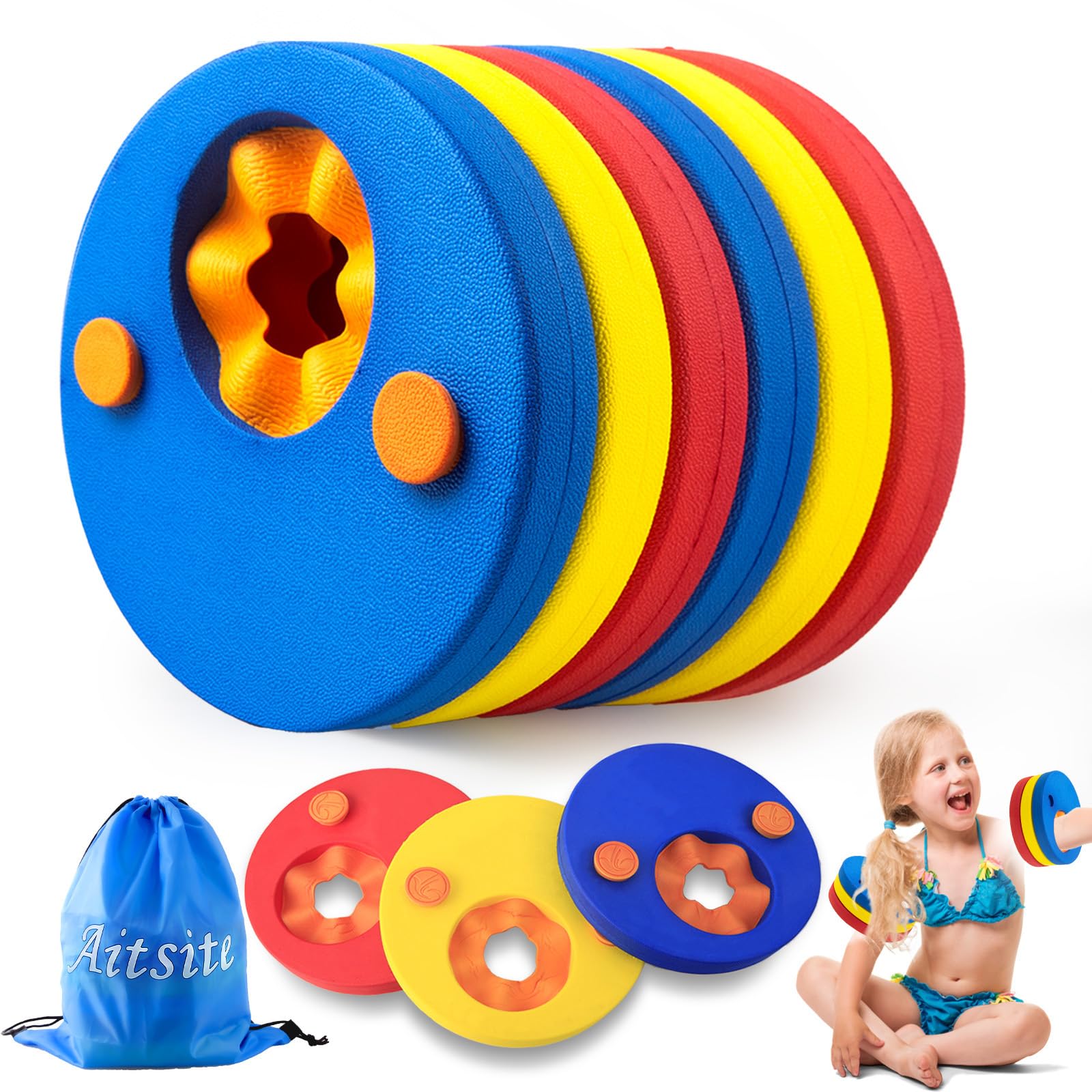 Aitsite 6PCS Arm Bands for Kids, Swimming Float Discs EVA, Baby Pool Floating Discs, Foam Armbands for Kids 2-6 Years