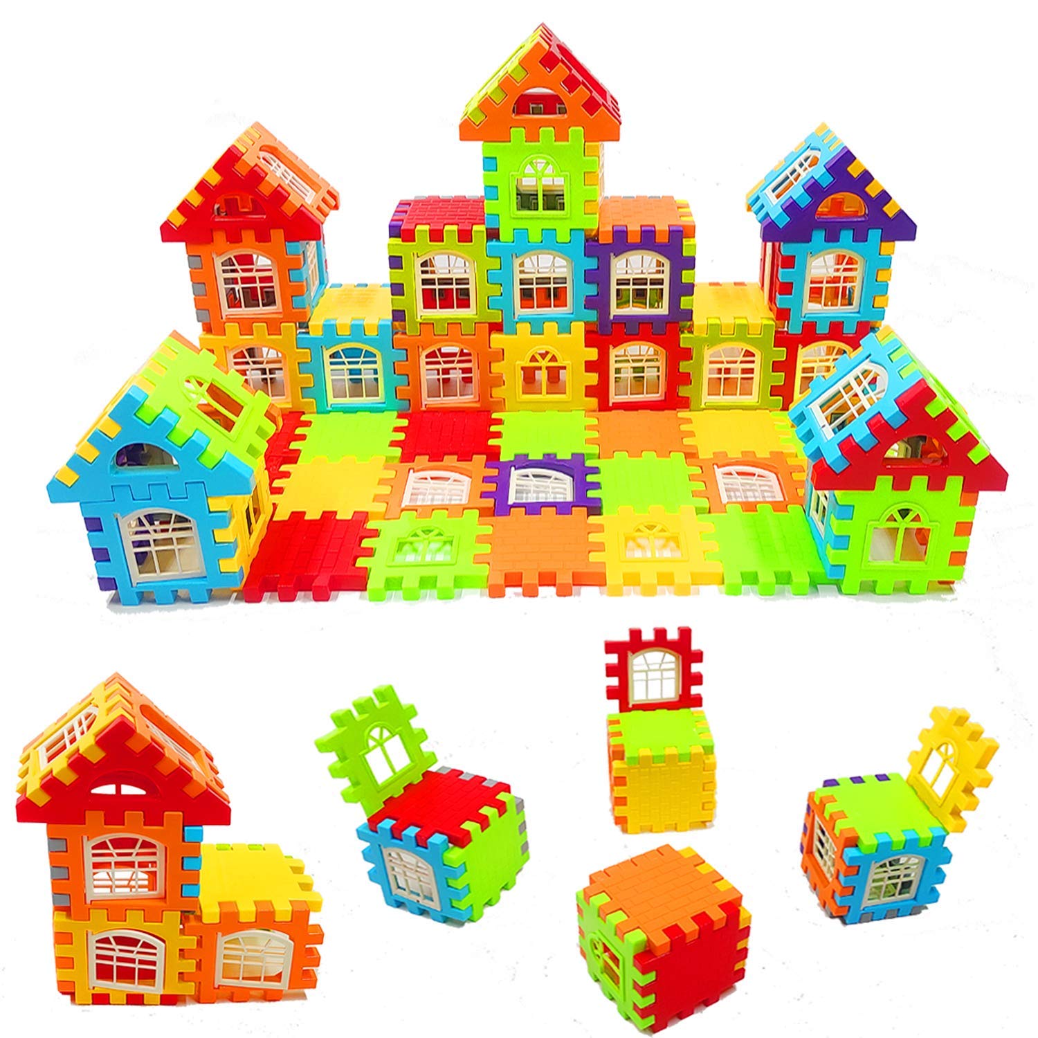 Buy PULSBERY NonToxic House Building Block Set, Interlock Brick Set