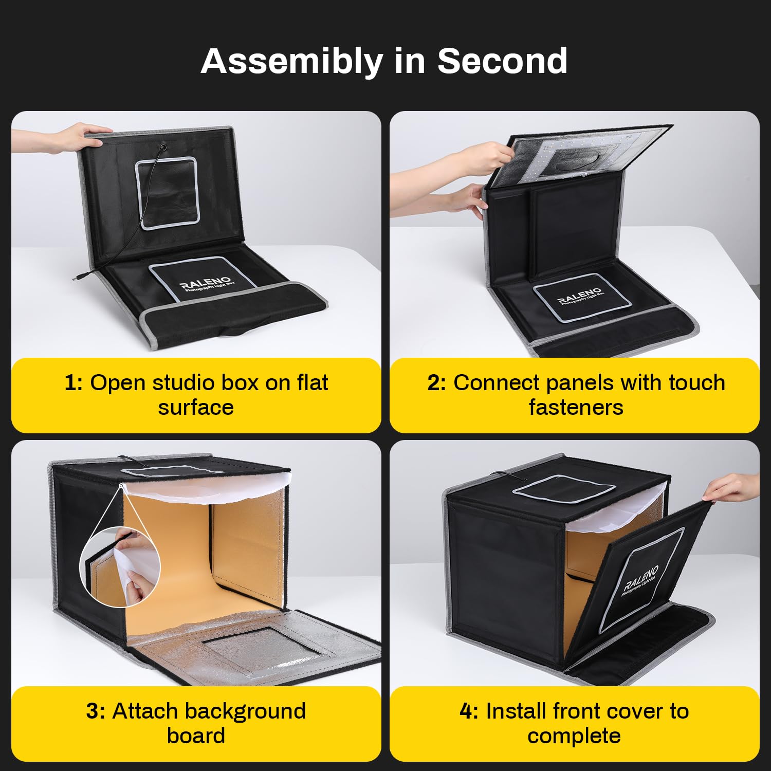 RALENO Light Box Fotografia, 40 * 30 * 30cm Scatola Fotografica Portatile, Kit Tenda da Ripresa (CRI>95 | luminosità regolabile da 24 W | 6 sfondi) per Prodotti, Gioielli, Orologi, Cosmetici