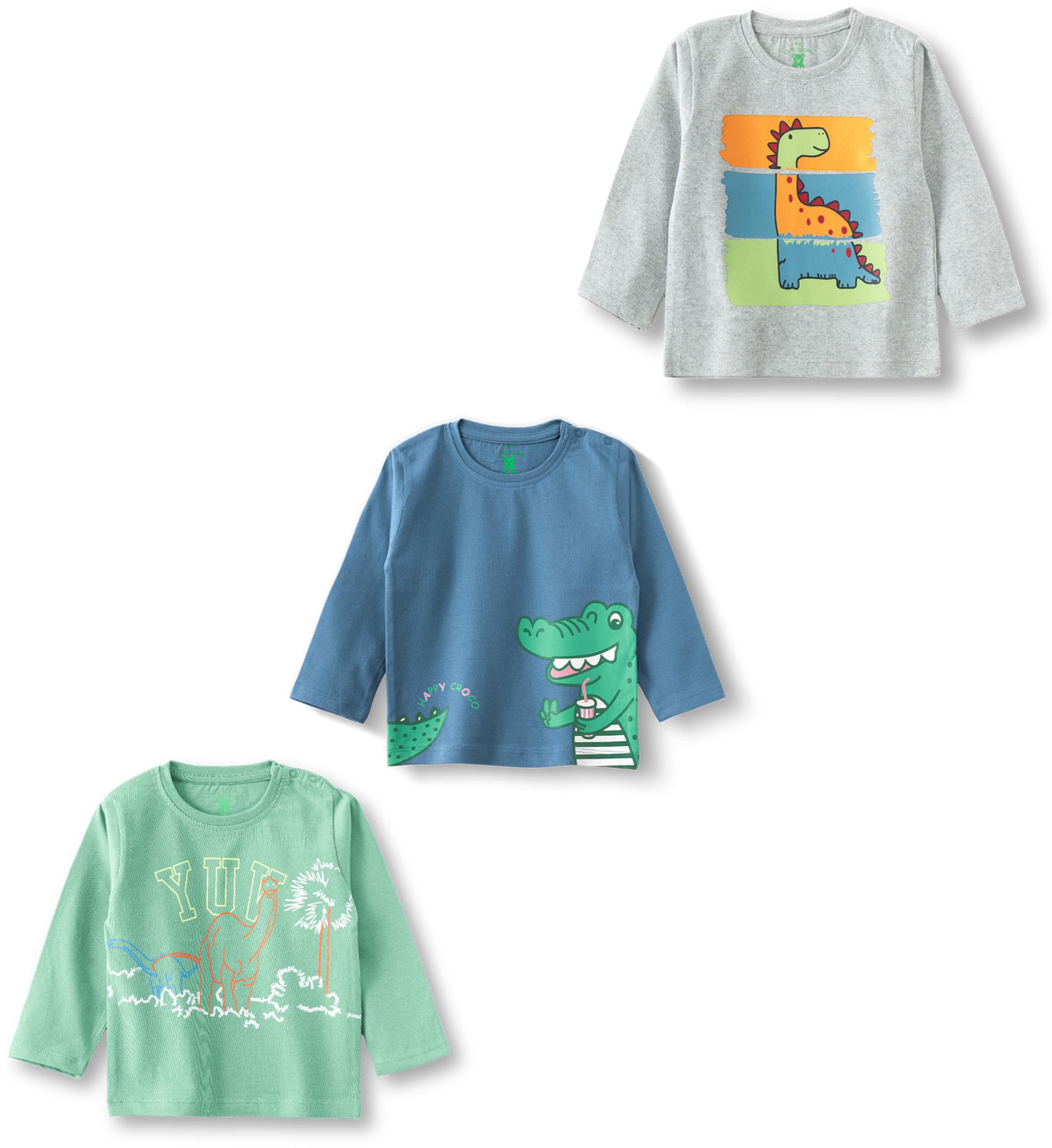 yuv Baby Boys & Girls Regular fit Printed Multicolor Fullsleeve T-Shirts (Pack of 3) with Shoulder Poppers for 0 to 36 Months-picture-9