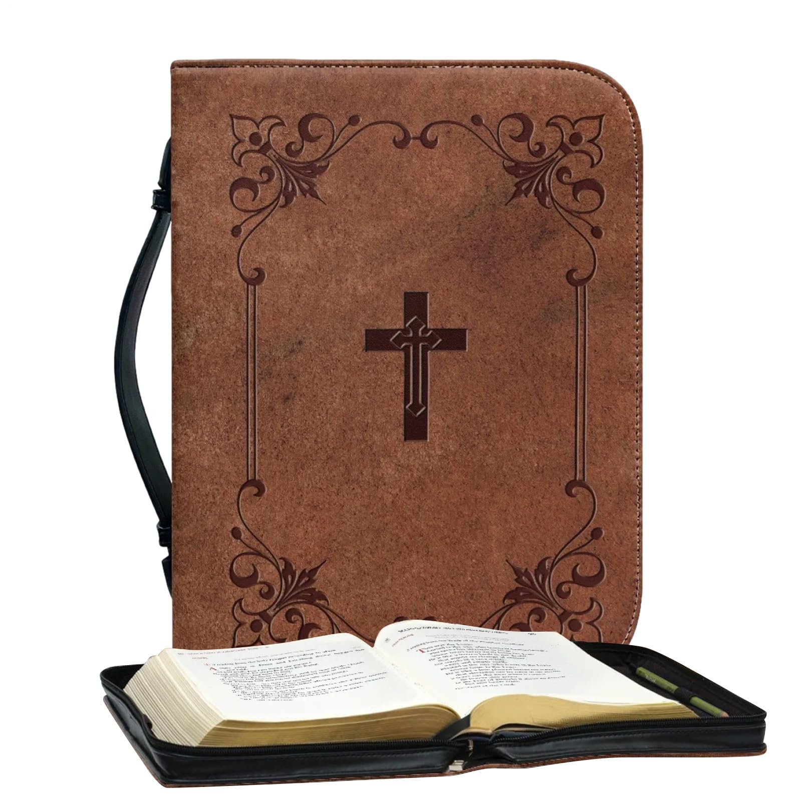 Cover Case for Women, PU Leather Large Case Handle & Zippered, Christian Bibles Accessories for Girls & Women